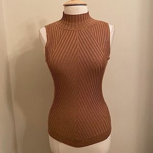 INC International Concepts Petite Tan Ribbed Mock Turtleneck Sleeveless Top MP